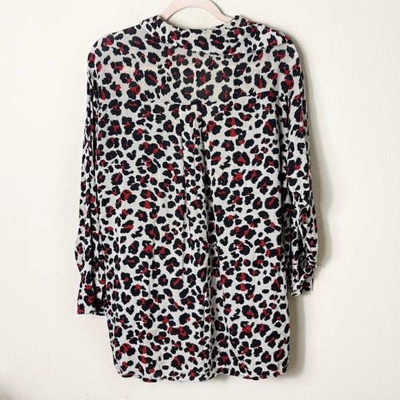 Zara Basic Leopard Button Down Shirt Tunic Burgundy Red Black White size Small - Picture 8 of 8